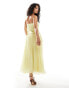 ASOS DESIGN twill bandeau and chiffon pleated midi dressin washed lime