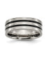 Titanium Polished Black Enamel Grooved Flat Wedding Band Ring