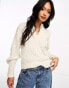 Фото #2 товара Vila v neck jumper with puff sleeved in mottled beige