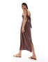 ASOS DESIGN Tall square neck tie back linen midi sundress in chocolate