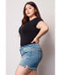 Plus Size Denim Mid Rise Shorts with Side Vents