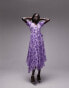 Topshop printed midi wrap occasion dress in purple floral