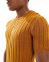 ASOS DESIGN – Muskelshirt aus strukturiertem Rippstrick in Orange mit Rundhalsausschnitt Оранжевый, S - Chest 38 - фото #3