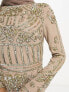 Фото #2 товара ASOS DESIGN double layer embellished maxi dress with floral embellishment in taupe