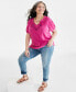 Фото #2 товара Plus Size Embroidered Split-Neck Puff-Sleeve Top, Created for Macy's