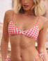 Фото #2 товара The Frolic X Lyds Butler Dania picot trim bow detail bikini top in red gingham