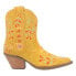 Dingo Sugar Bug Floral Embroidery Round Toe Cowboy Booties Womens Yellow Casual