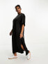 Фото #7 товара ASOS DESIGN Curve satin oversized midi tshirt dress in black