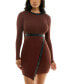 ფოტო #1 პროდუქტის Juniors' Round-neck Faux-Leather-Trim Sweater Dress