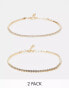 ASOS DESIGN pack of 2 anklets with faux pearl and crystal cupchain