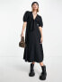 ASOS DESIGN Petite tie front button through midi dress in black