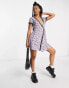 ASOS DESIGN Petite mini mesh wrap dress with lace trim in lilac daisy print