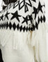 Threadbare Ski high neck printed jumper with fringing in monochrome