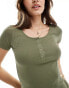 Pieces ribbed top with poppers in khaki green M - фото #4