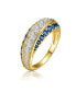 Фото #1 товара Sterling Silver 14K Gold Plated and Sapphire Cubic Zirconia Coctail Ring