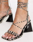 Фото #6 товара River Island tie up strappy zebra heeled sandal with flared heel in white
