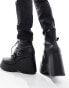 Фото #3 товара ASOS DESIGN wedge heeled boots in black faux leather with buckle detail