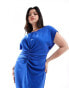 ASOS DESIGN Curve cap sleeve keyhole ruched front midi dress in royal blue