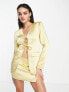 Фото #1 товара Annorlunda satin exaggerated shoulder tie front blazer co-ord in gold