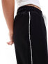 In The Style Petite side stripe drawcord tie waist straight leg trousers in black