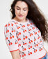 Фото #3 товара Women's Cherry Jacquard Elbow-Sleeve Sweater, Created for Macy's