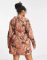 Фото #4 товара ASOS DESIGN Curve cotton puff sleeve mini dress with removable sleeves in tan swirl print