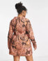 Фото #2 товара ASOS DESIGN Curve cotton puff sleeve mini dress with removable sleeves in tan swirl print