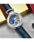 Men's Automatic Dual Time Alloy Case Skeleton Dial Alligator Embossed Genuine Leather Strap Watch