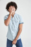 Фото #3 товара Рубашка мужская slim fit defacto Erkek Mavi Базовая с коротким рукавом