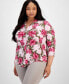 Фото #1 товара Plus Size Linear Garden V-Neck Top, Created for Macy's