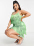 Фото #3 товара River Island Plus fringe mini dress in green
