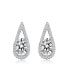 Sterling Silver with White Gold Plated Clear Round Cubic Zirconia Pear Frame Halo Earrings