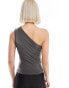 Weekday Cindy one shoulder top in charcoal exclusive to ASOS Черный, XS - EU 34 - фото #4