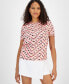 Фото #1 товара Women's Printed Crewneck Short-Sleeve Top, Created for Macy's