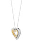 ფოტო #3 პროდუქტის Diamond Double Heart Pendant Necklace (1/4 ct. t.w.) in 14k Two-Tone Gold, 16" + 2" extender