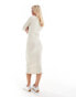 Фото #2 товара Vero Moda Petite ribbed jersey midi dress in cream with tan contrast tipping