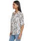 Women's Whimsical-Print Roll-Tab Button-Front Top