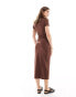 New Look slinky turtle neck midi dress in brown