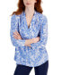 Women's Printed V-Neck 3/4-Sleeve Knit Top, Created for Macy's