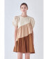 Фото #5 товара Women's Asymmetrical Colorblock Puff Sleeve Dress