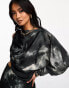 Фото #2 товара ASOS DESIGN satin draped one shoulder maxi dress with chiffon bias skirt in mono blurred print