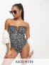 Фото #1 товара ASOS DESIGN Petite bandeau frill swimsuit in mono spot print