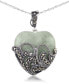 Фото #1 товара Macy's green Jade (24 x 24mm) & Marcasite Heart Pendant on 18" Chain in Sterling Silver