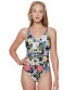 Jessica Simpson Womens V Neck One Piece Swimsuit Bathing Suit, Mandarin Multi, S