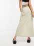 Weekday Fold linen blend cargo midi skirt in khaki