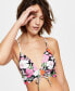 ფოტო #1 პროდუქტის Juniors' Floral-Print Shirred-Front Bikini Top, Created For Macy's
