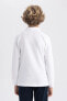 Erkek Çocuk Beyaz Pike Uzun Kollu Polo Okul Tişörtü