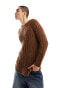 Фото #1 товара COLLUSION knitted laddered crewneck jumper in brown