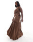 Фото #2 товара ASOS DESIGN Curve soft draped midi dress with drawstring tie sides in brown