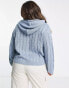 Wednesday's Girl Curve boxy hoodie in blue cable knit with tie neck